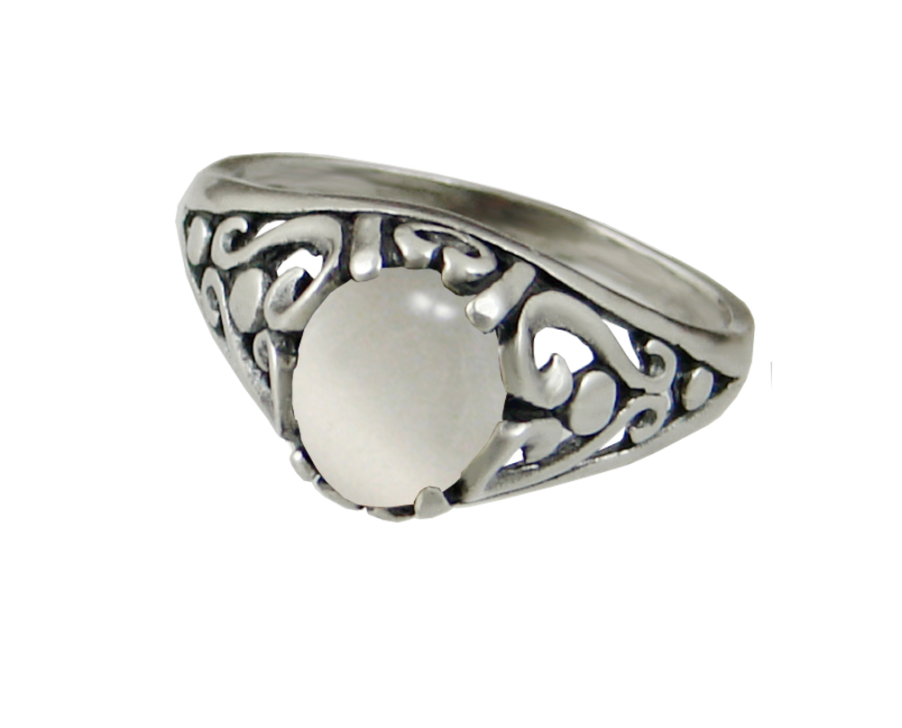Sterling Silver Filigree Ring With White Moonstone Size 10